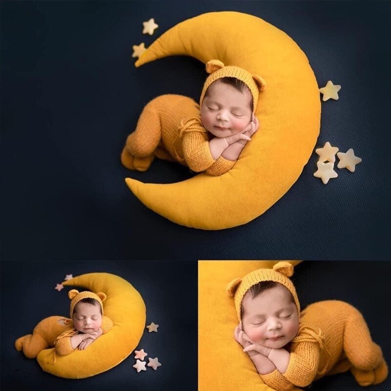 Baby Crescent Shaped Photography Cushion with Stars
