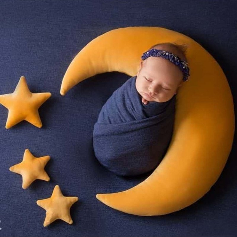 Baby Crescent Shaped Photography Cushion with Stars