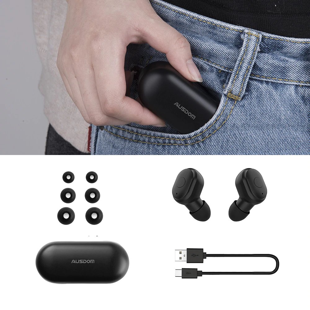 Black Bluetooth Earphones with Dual Mic