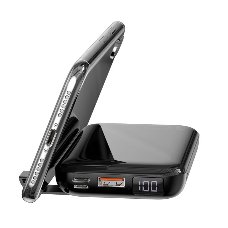 10000 mAh Wired Power Bank in Black and White