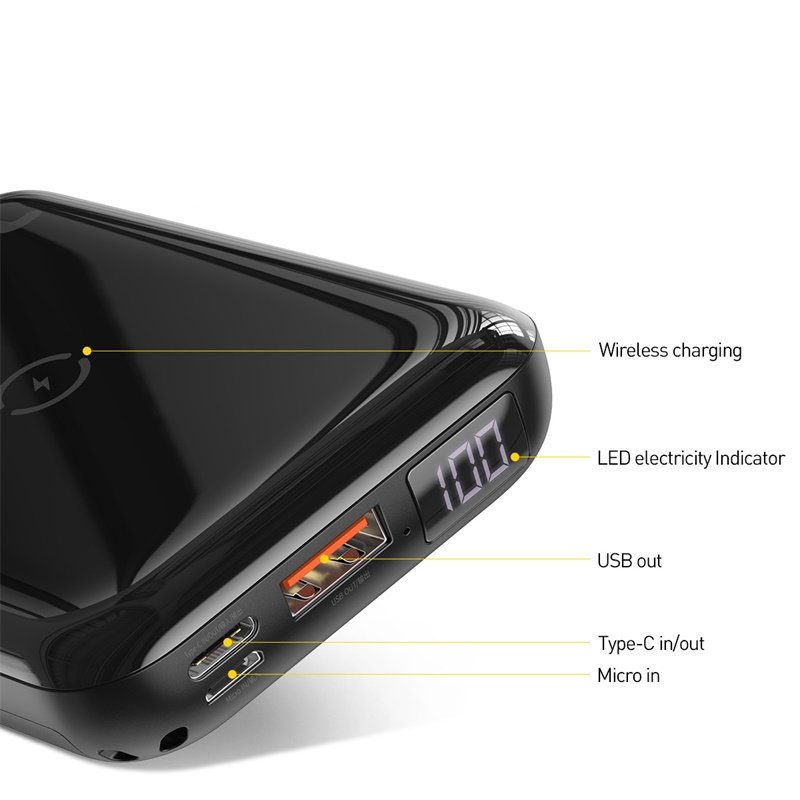 10000 mAh Wired Power Bank in Black and White