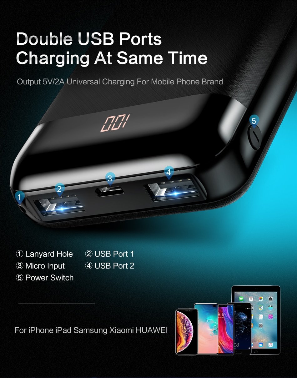 10000 mAh Compact Design Power Bank