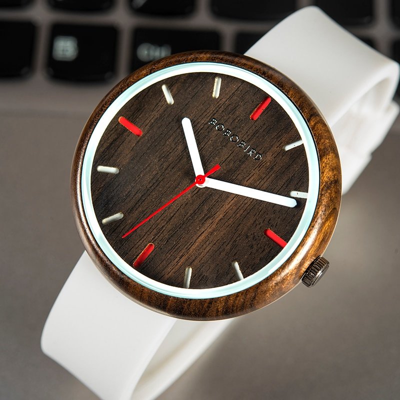 Women's Wooden Dial Sports Watch with Silicone Strap
