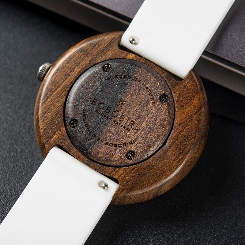 Women's Wooden Dial Sports Watch with Silicone Strap